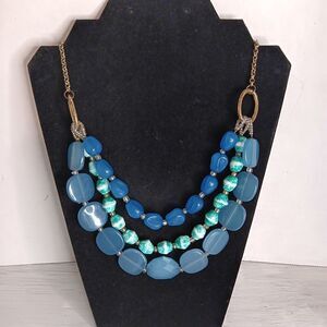Beaded 3 Tier Adjustable Necklace Unbranded Blue And Green Chunky Beads